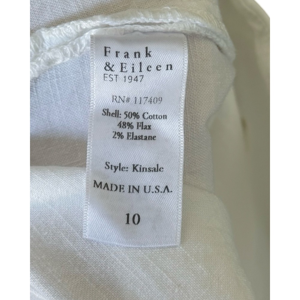 Frank & Eileen Kinsale White Italian Performance Linen Pants Size 10 Raw Hem - Picture 7 of 7